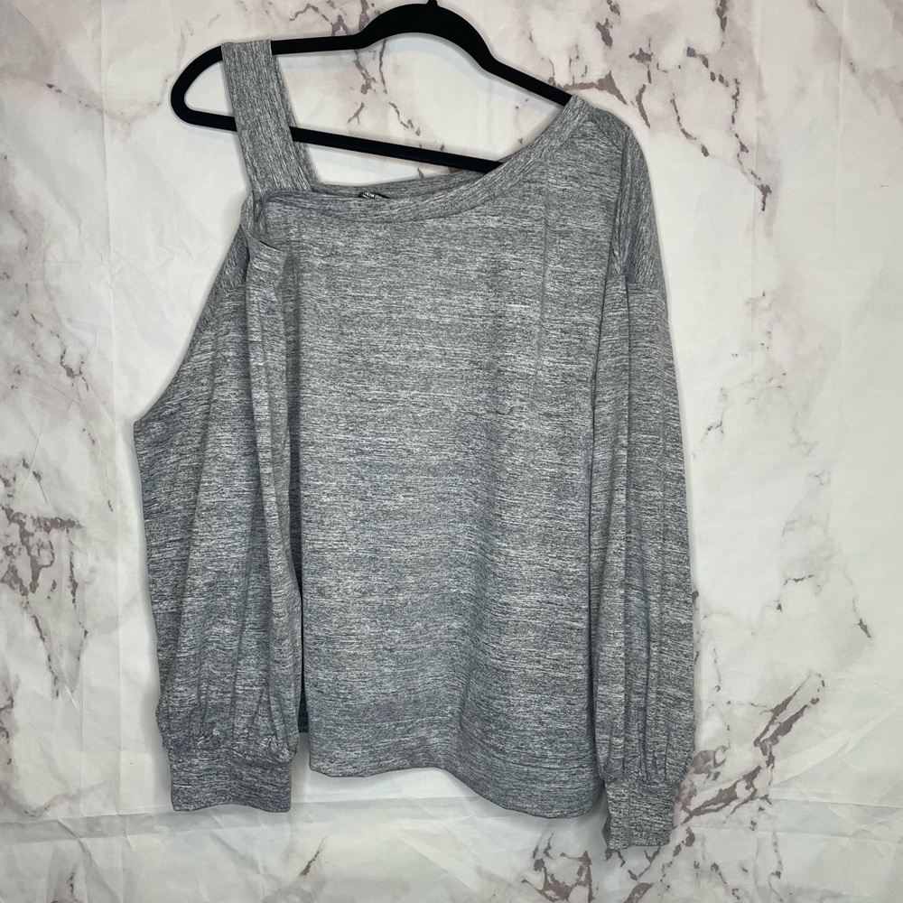 Grey off the shoulder knit sweater